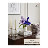 Crystal Coza Lilyum Mor Lacivert Şönil Çiçek - Ev Ofis Dekorasyonu Hediyelik - Salon Yatak Odası Ofis Dekoratif Yapay Çiçek - 28 cm Saksılı Dekoratif Yapay Lilyum