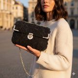 Crystal Coza Yumuşak Peluş Kadın Çantası | Tüylü Mini Omuz Çantası | Trend Kadın Çantası Trendy Çanta - Siyah