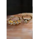 Crystal Diamond Zirconia 14 ayar altın kaplama Işıklı kutuda beştaş ve tektaş yüzük