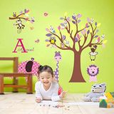 Crystal Kids Çocuk Odası Dekorasyonu Pembe Mor Sevimli Hayvanlar ve Ağaç Hediyelik Duvar Dekoru