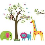 Crystal Kids Duvar Sticker Çocuk Odası Dekorasyonu Sevimli Orman Hayvanları ve Ağaç Kendinden Yapışkanlı Dekor