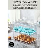 Crystal Ware 2 Katlı Şeffaf Dikdörtgen Drajelik, Çerezlik, Sunumluk 750 ml F122