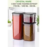 Crystal Ware 3 Lü Kare Erzak Saklama Kabı Antrasit 1750 Ml 1200 Ml 550 Ml