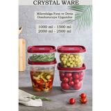 Crystal Ware 4 Lü Sızdırmaz Kapaklı Saklama Kabı 1000 ml 1500 ml 2000 ml 2500 ml ( Ekru,Vizon,Kırmızı Kapak)