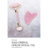 Crystalclem Pembe Kuvars Roller ve Kalp Gua Sha Doğal Taş İkili Yüz Masaj Aleti Seti