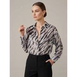 Crystalia Puantiye Detaylı Zebra Desenli Oversize Şık Gömlek / Tunik - Siyah - Beyaz