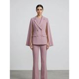 Crystalia Sırtı Taş Işlemeli ve Pelerin Detaylı Kruvaze Blazer Ceket - 40 - Pembe