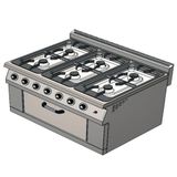 Csa İnox Karacasan 900 Seri Dolaplı 120 cm 6 Gözlü Doğalgazlı Kuzineli Ocak