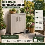 Csb Store Plastik Bahçe Balkon Depolama Dolabı 65X37X93 cm Kilitli Taş Gri 20 kg Raf Kapasiteli