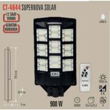 CT-4644 Solar Sokak Lambası 900W IP65 Uzaktan Kumandalı Güneş Enerjili Beyaz Işık 6400K - Çok Renkli