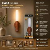 Ct 5250 Kumru Şarjlı LED Aplik - Ahşap - Beyaz