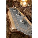 Çt Çeyizci Tekstil Kadife Dantel Detaylı Gri Runner (140x40cm)
