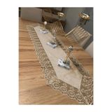Çt Çeyizci Tekstil Kadife Dantel Detaylı Krem Runner (140x40cm)