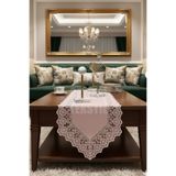 Çt Çeyizci Tekstil Kadife Dantel Detaylı Pudra Runner (140x40cm)