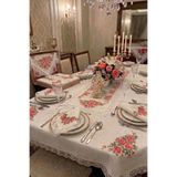 Çt Çeyizci Tekstil Kanaviçe Masa Örtüsü 12 Kişilik Kırmızı Yemek Seti – 26 Parça 160x220cm Kanaviçe Baskılı Yemek Seti