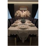 Çt Çeyizci Tekstil Salkım Masa Örtüsü 12 Kişilik Linen Kumas Krem Sofra Takımı
