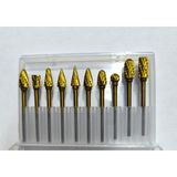 Ctn Paltava Dremel Geleneksel Gravür Mankinesi Tungsten Karbür Çelik Çift Kesimli Döner Çapak Seti, 10 Adet Sarı Titanyum 3 mm