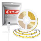 CtrlCV Tip C COB LED Şerit 3.28ft/1m- Esnek 8mm Gizli DC 5V LED Bant, 300 LED/m, Nötr Beyaz (4000K) Işık. Kesilebilir, Şekillendirilebilir, Mobil Güç Bankası, PC, Cep Telefonu, TV, vb. Hepsi