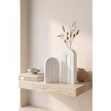 Cuale Design 2'li Kemer Motifli Bohem Seramik Görünümlü Mat Biblo Vazo Seti, 20-15 cm Büyük - Küçük Boy