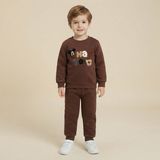 Cubbux Erkek Çocuk 3 Iplik Şardonlu Kışlık Sweatshirt ve Eşofman Altı Kombin Takım - 7 - 8 Yaş - Kahverengi