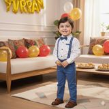 Cubbux Erkek Çocuk Puantiyeli Gömlekli Askılı Papyonlu Bayramlık Pantolon 4'lü Takım - Açık Mavi - 4 Yaş