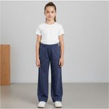 Cubbux Kız Çocuk&genç Taşlı Pantolon Wide Leg Bol Paça Kumaş Beli Lastikli - Lacivert - 8 Yaş