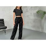 Cubbux Kız Çocuk&genç Taşlı Pantolon Wide Leg Bol Paça Kumaş Beli Lastikli - Siyah - 11 Yaş