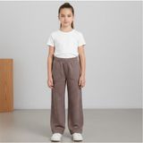 Cubbux Kız Çocuk&genç Taşlı Pantolon Wide Leg Bol Paça Kumaş Beli Lastikli - Vizon - 8 Yaş