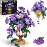 CUBIMANA Çiçek Botanik Yapı Seti Vazolu - 2'si 1 Arada Sabah Zaferi Bonsai Yapı Taşları Bitkiler Aranjmanı Vintage Duvar Saksıları Ev Dekoru, Sevgililer Günü Yetişkinler için Hediye 12+ (1136 Adet)