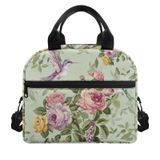 Cugasmaru Hibiscus Hummingbird Kadın Öğle Yemeği Çantaları İş için Küçük Yalıtımlı Soğutucu Çanta Kulplu Yeniden Kullanılabilir Öğle Yemeği Kutusu Kadınlar için Öğle Yemeği Konteynerleri Yetişkinler