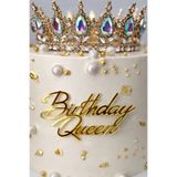 cugy parti malzemeleri Gold Ayna Pleksi Birthday Queen Yazılı Pasta Hediye Süsü - Doğum Günü, Parti, Kutlama, Cake Topper