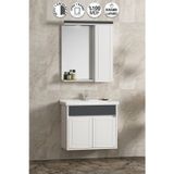 Çuha 55 cm Beyaz-Antrasit Gri Mat MDF Pk-109 Balon Kapak Seramik Lavabolu Asma Banyo Dolabı Takımı