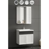 Çuha 55 cm Beyaz-Antrasit Gri Mdf Panjur Balon Kapak Seramik Lavabolu Asma Banyo Dolabı Takımı