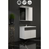 Çuha 65 cm Beyaz-Antrasit Gri Mdf PK-109 Balon Kapak Seramik Lavabolu Asma Banyo Dolabı Takımı