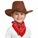 Çuk Kovboy Şapka Kahverengi & Kırmızı Bandana Fular Seti