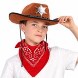 Çuk Kovboy Şapka Rozetli Kahverengi &amp; Kırmızı Bandana Fular Seti