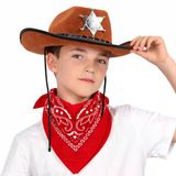 Çuk Kovboy Şapka Rozetli Kahverengi & Kırmızı Bandana Fular Seti
