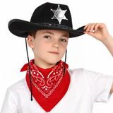 Çuk Kovboy Şapka Rozetli Siyah & Kırmızı Bandana Fular Seti