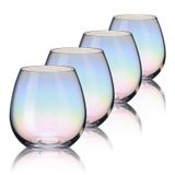 CUKBLESS Stemless Şarap Kadehi 4'lü Set, Kırmızı veya Beyaz Şarap için Yanardöner Şarap Kadehi, 15 oz