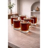 çukurova home 6 Lı Cam Kare Kulplu Çizgili Çay Bardağı Bardak 120 ml