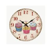 Cupcake Desenli Yuvarlak Duvar Saati, Vintage Tasarım, Sessiz Çalışma, 25 cm