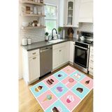 Cupcake Dondurma Desenli Baskılı Kaymaz Yıkanabilir Mutfak Halısı Yolluk 60 X 100 Cm Çok Renkli