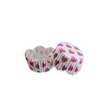 Cupcake Kalıbı Pet Kapsül Dalgalı Kek Kalıbı 65X38 MM - 100 Adet Beyaza Fuşya Kalpli