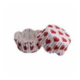 Cupcake Kalıbı Pet Kapsül Dalgalı Kek Kalıbı 65X38 MM - 100 Adet Beyaza Kırmızı Kalp Desenli