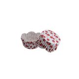 Cupcake Kalıbı Pet Kapsül Dalgalı Kek Kalıbı 65X38 MM - 100 Adet Beyaza Sık Çilek Desenli