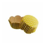 Cupcake Kalıbı Pet Kapsül Dalgalı Kek Kalıbı 65x38 Mm - 100 Adet Puantiyeli Sarı