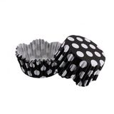 Cupcake Kalıbı Pet Kapsül Dalgalı Kek Kalıbı 65X38 mm - 100 Adet Puantiyeli Siyah