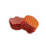 Cupcake Kalıbı Pet Kapsül Dalgalı Kek Kalıbı 65X38 mm - 100 Adet Puantiyeli Turuncu