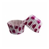 Cupcake Kalıbı Pet Kapsül Kek Kalıbı 48X34 MM - 100 Adet Beyaza Fuşya Kalpli