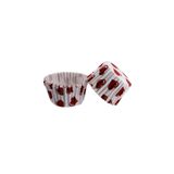Cupcake Kalıbı Pet Kapsül Kek Kalıbı 48X34 MM - 100 Adet Beyaza Kırmızı Kalp Desenli